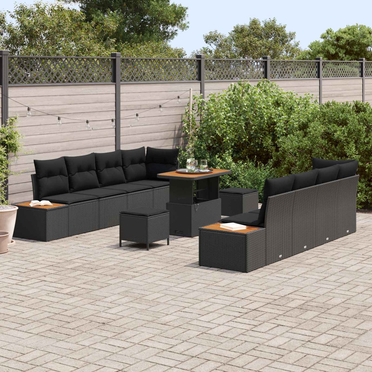 Gartensofa-set mit Kissen 11 pcs Schwarz Poly Rattan