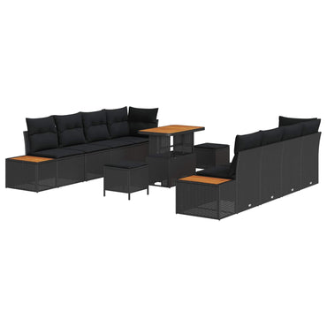 vidaXL Gartensofa-set mit Kissen 11 pcs Schwarz Poly Rattan