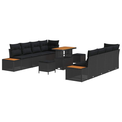 Gartensofa-set mit Kissen 11 pcs Schwarz Poly Rattan