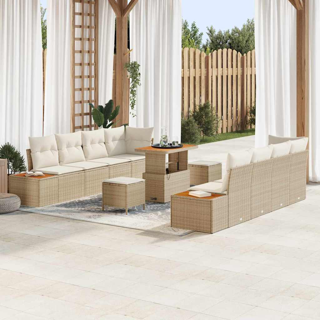 vidaXL Salon de jardin avec coussins et espace de rangement 11 pcs Beige Résine tressée