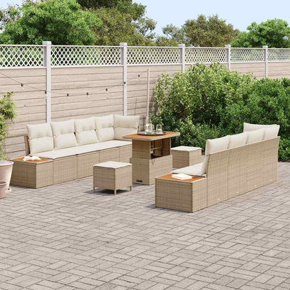 vidaXL Salon de jardin avec coussins et espace de rangement 11 pcs Beige Résine tressée