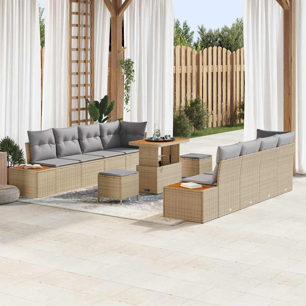 vidaXL Salon de jardin avec coussins et espace de rangement 11 pcs Beige Résine tressée