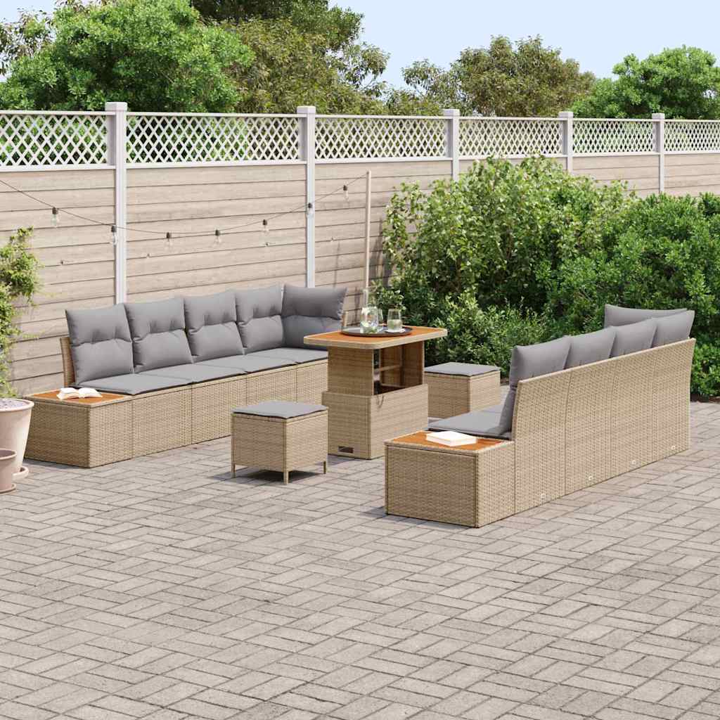 vidaXL Salon de jardin avec coussins et espace de rangement 11 pcs Beige Résine tressée