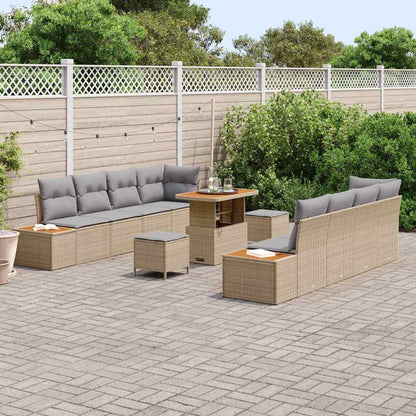 vidaXL Salon de jardin avec coussins et espace de rangement 11 pcs Beige Résine tressée