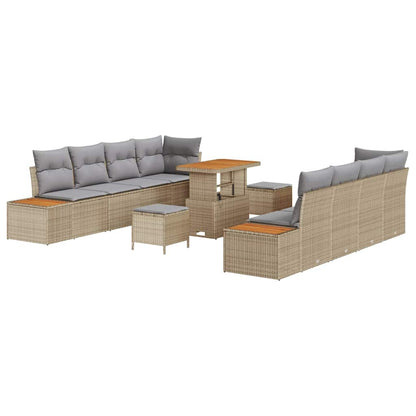 vidaXL Salon de jardin avec coussins et espace de rangement 11 pcs Beige Résine tressée