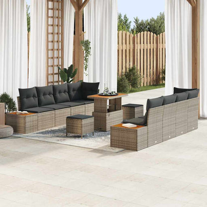 Gartensofa-set mit Kissen mit Speicher 11 pcs Grau Poly Rattan