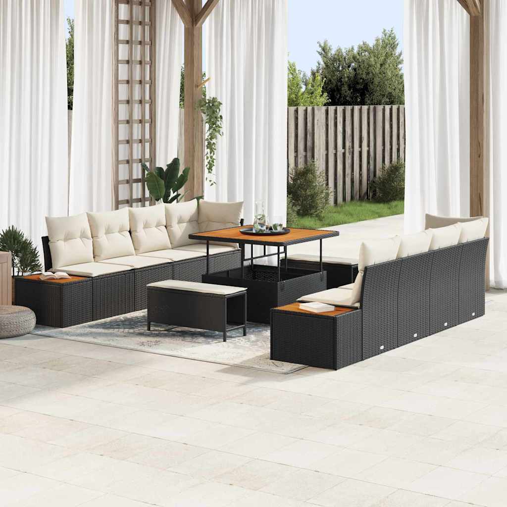 vidaXL Gartensofa-set mit Kissen 11 pcs Schwarz Poly Rattan