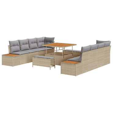 vidaXL Salon de jardin avec coussins et espace de rangement 11 pcs Beige Résine tressée