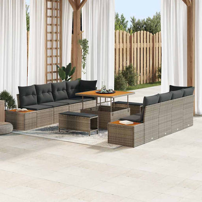 Gartensofa-set mit Kissen mit Speicher 11 pcs Grau Poly Rattan