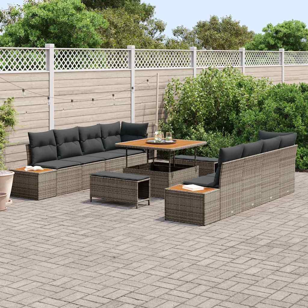 Gartensofa-set mit Kissen mit Speicher 11 pcs Grau Poly Rattan