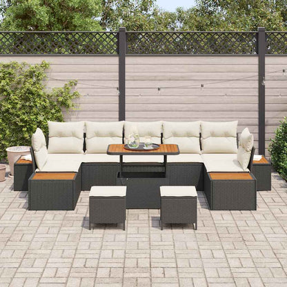 vidaXL Gartensofa-set mit Kissen 10 pcs Schwarz Poly Rattan
