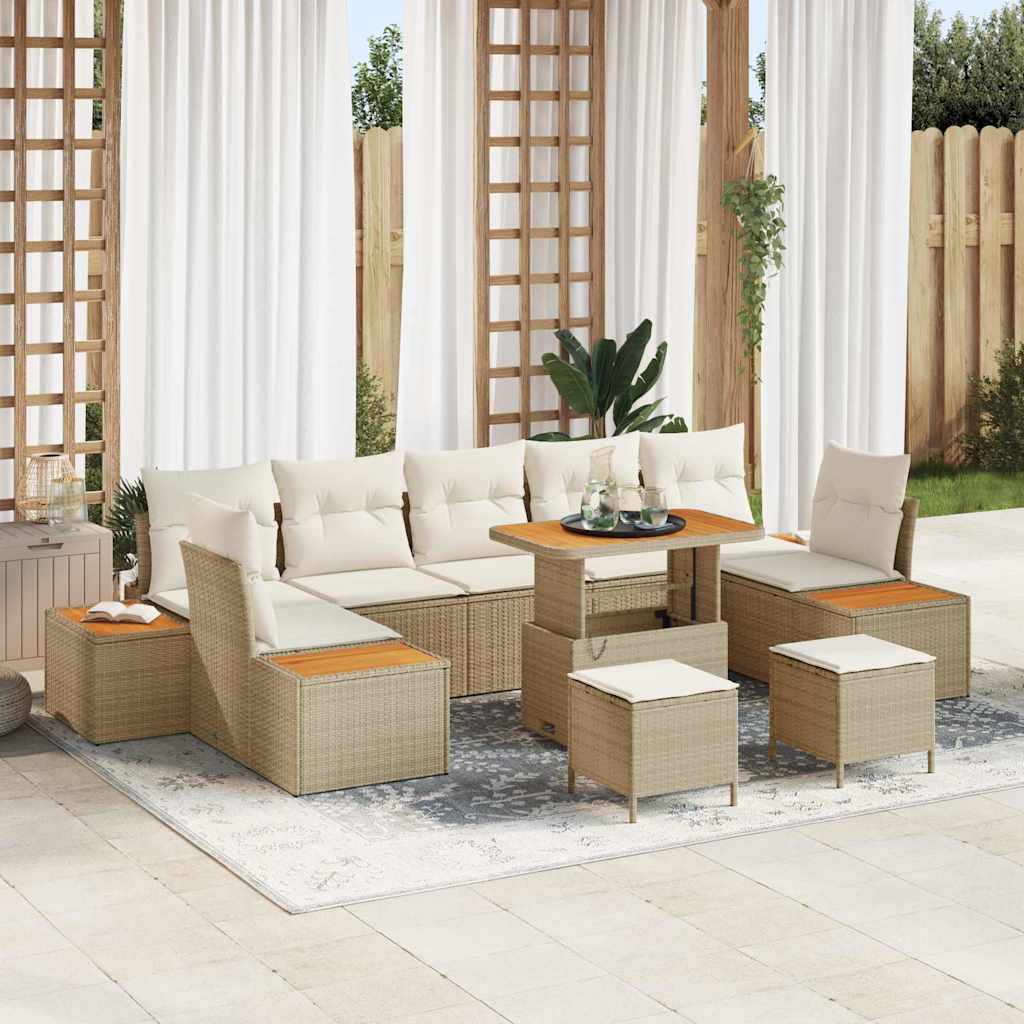 Gartensofa-set mit Kissen mit Speicher 10 pcs Beige Poly Rattan