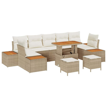 vidaXL Salon de jardin avec coussins et espace de rangement 10 pcs Résine tressée Beige