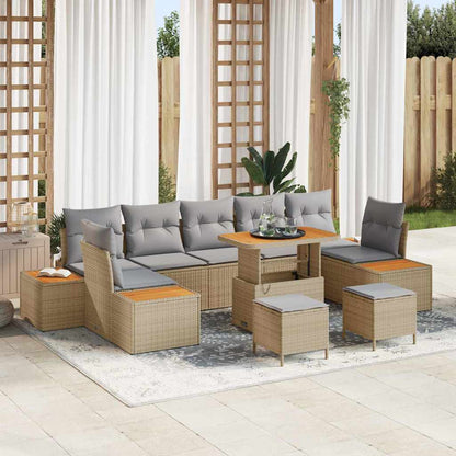 vidaXL Salon de jardin avec coussins et espace de rangement 10 pcs Résine tressée Beige