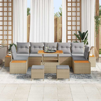 vidaXL Salon de jardin avec coussins et espace de rangement 10 pcs Résine tressée Beige
