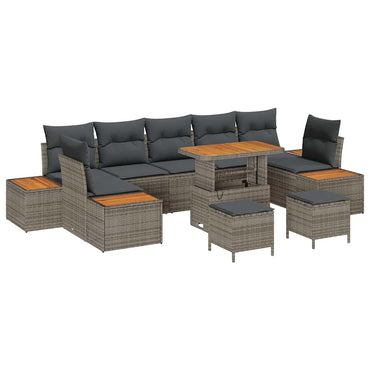 vidaXL Gartensofa-set mit Kissen mit Speicher 10 pcs Grau Poly Rattan