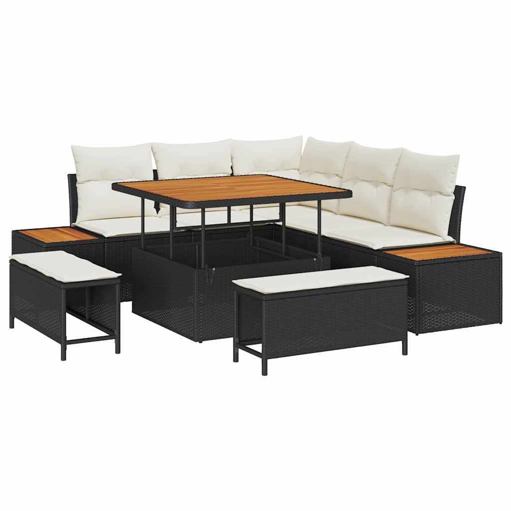 Gartensofa-set mit Kissen 8 pcs Schwarz Poly Rattan