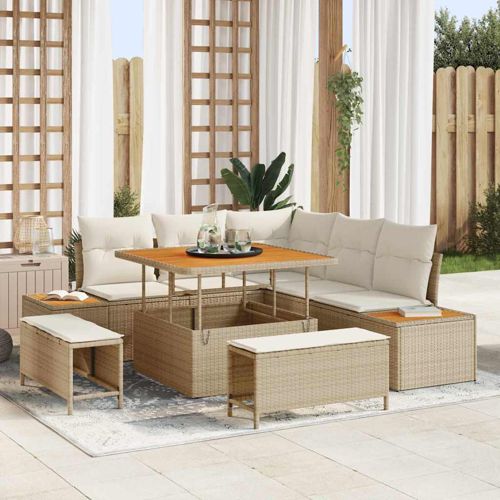 Gartensofa-set mit Kissen mit Speicher 8 pcs Beige Poly Rattan