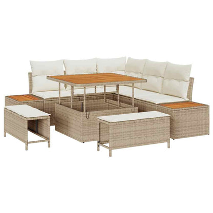 Gartensofa-set mit Kissen mit Speicher 8 pcs Beige Poly Rattan