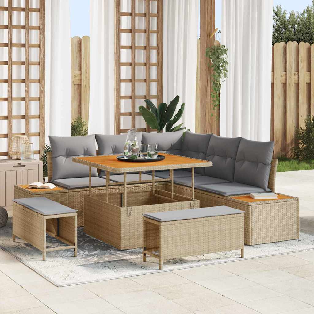 vidaXL Salon de jardin avec coussins et rangements 8 pcs Beige résine tressée