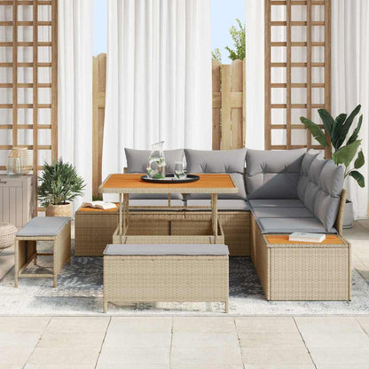 vidaXL Salon de jardin avec coussins et rangements 8 pcs Beige résine tressée