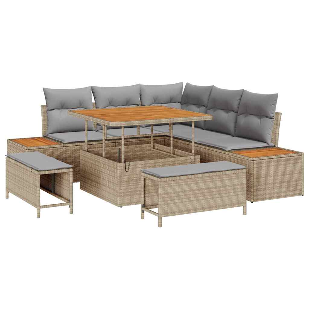vidaXL Salon de jardin avec coussins et rangements 8 pcs Beige résine tressée