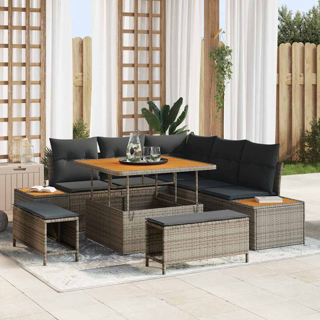 vidaXL Salon de jardin avec coussins et rangements 8 pcs Gris Résine tressée