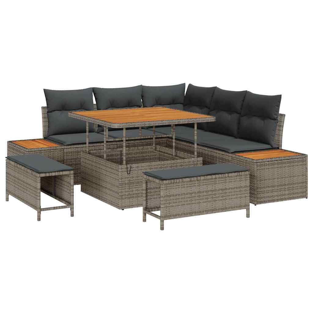 vidaXL Salon de jardin avec coussins et rangements 8 pcs Gris Résine tressée