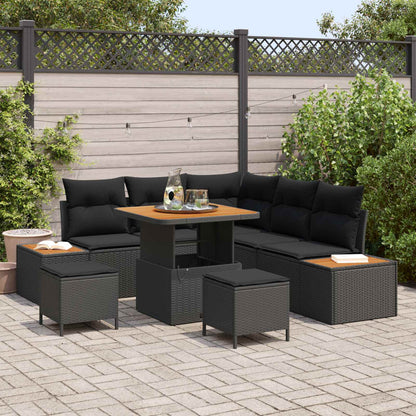 Gartensofa-set mit Kissen 8 pcs Schwarz Poly Rattan