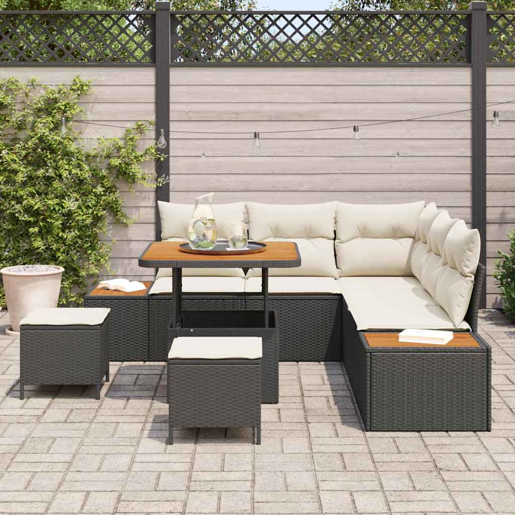 vidaXL Gartensofa-set mit Kissen 8 pcs Schwarz Poly Rattan