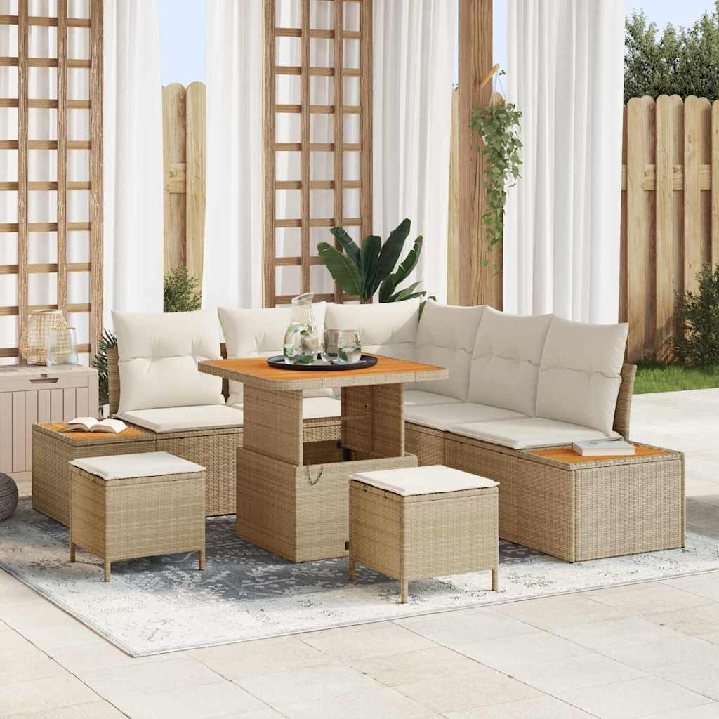 vidaXL Salon de jardin avec coussins et rangements 8 pcs Beige résine tressée