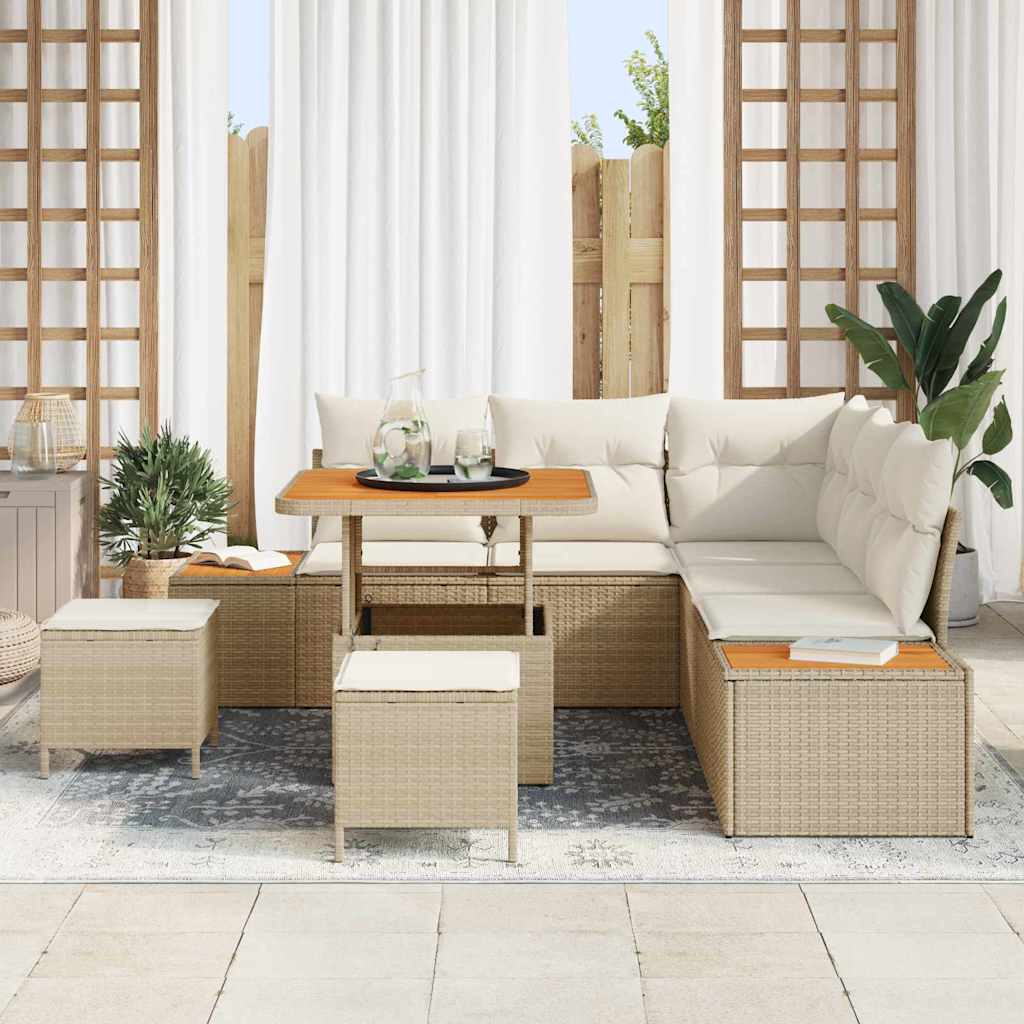 vidaXL Salon de jardin avec coussins et rangements 8 pcs Beige résine tressée