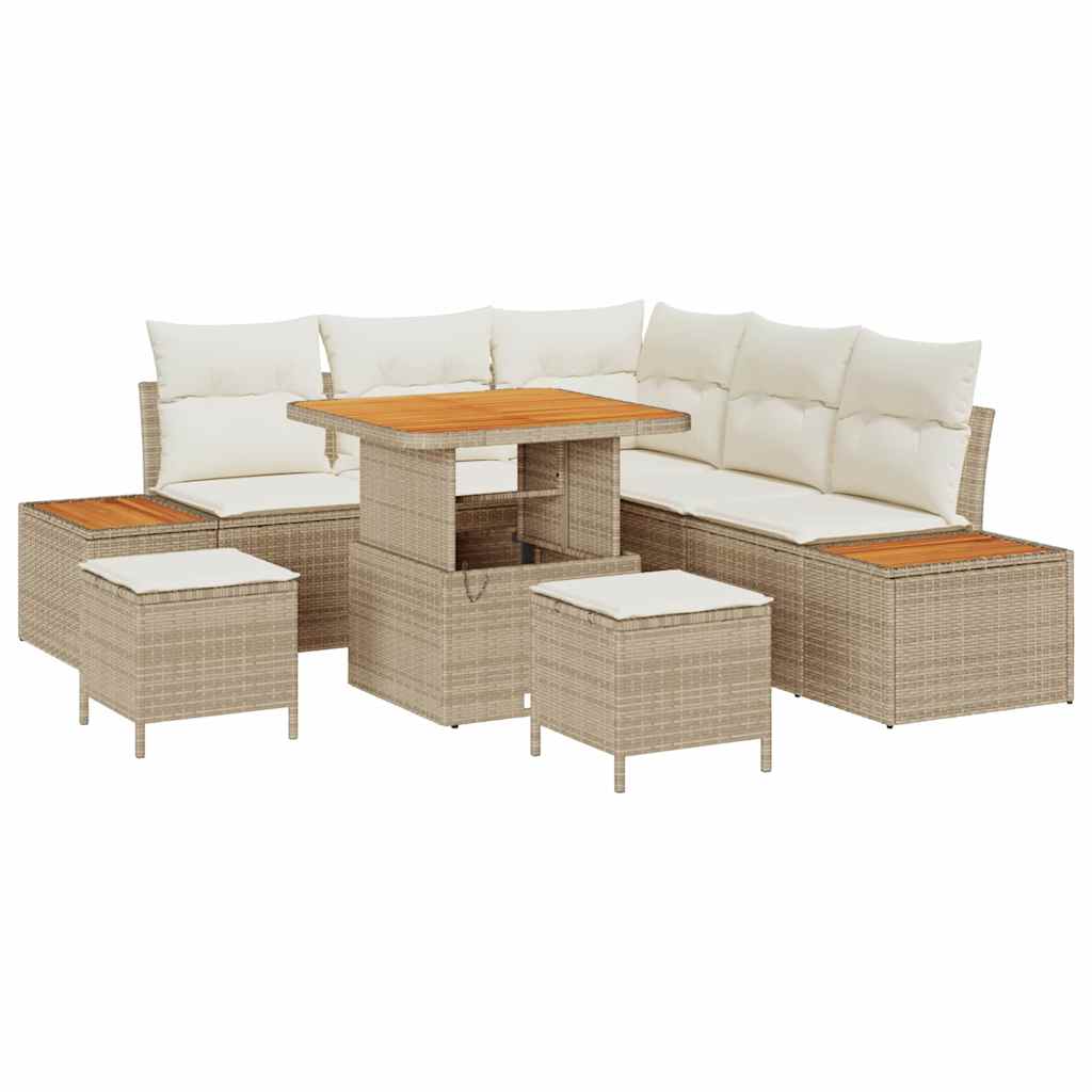 vidaXL Salon de jardin avec coussins et rangements 8 pcs Beige résine tressée