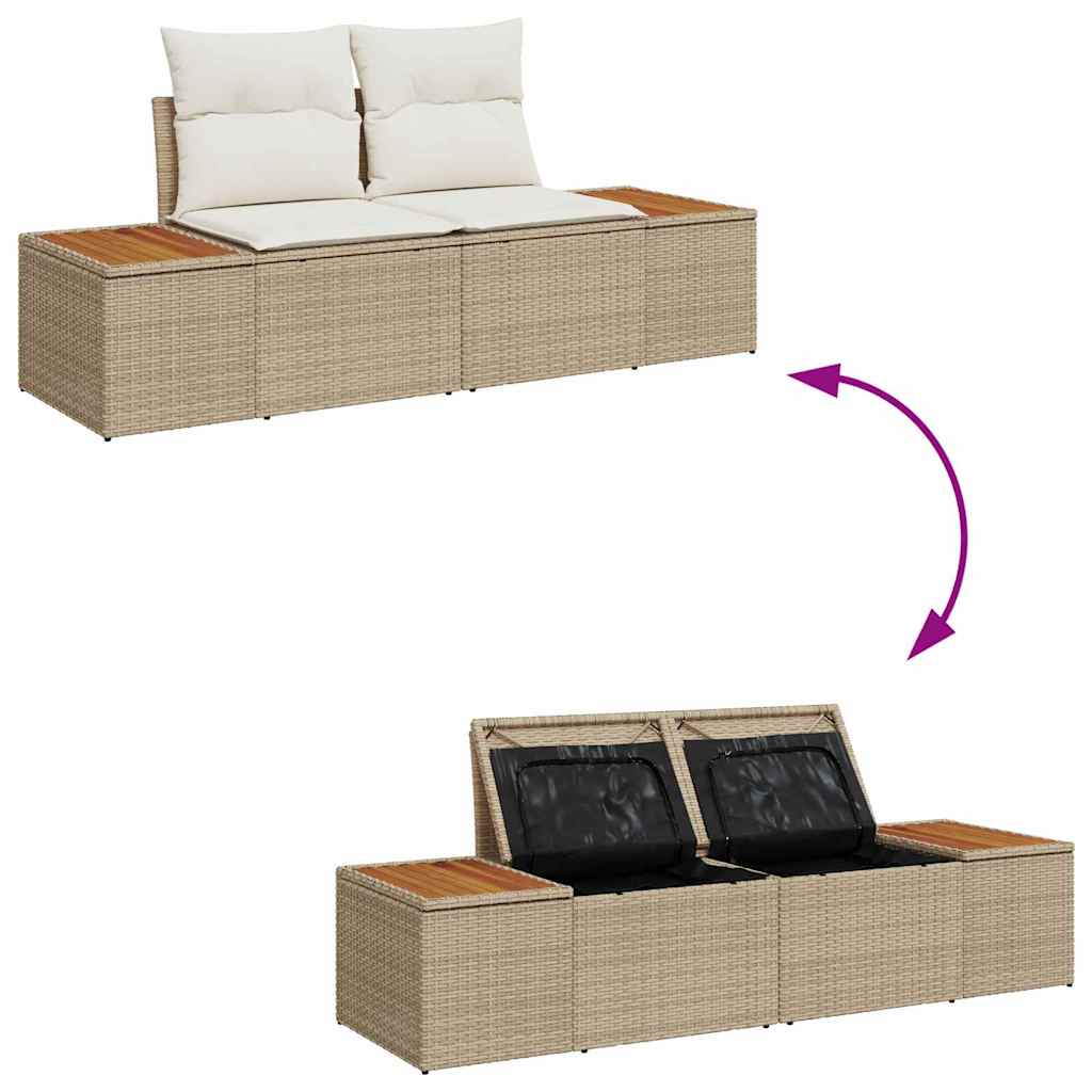 vidaXL Salon de jardin avec coussins et rangements 8 pcs Beige résine tressée