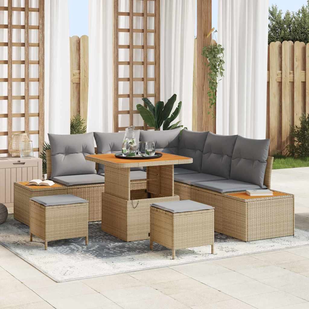vidaXL Salon de jardin avec coussins et rangements 8 pcs Beige résine tressée