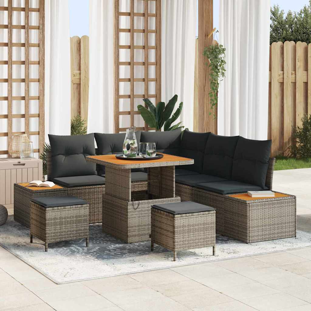 vidaXL Gartensofa-set mit Kissen mit Speicher 8 pcs Grau Poly Rattan