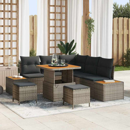 vidaXL Gartensofa-set mit Kissen mit Speicher 8 pcs Grau Poly Rattan