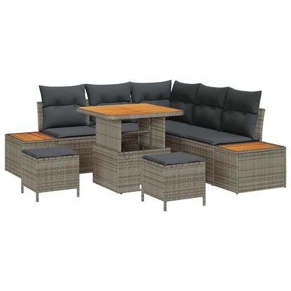 vidaXL Gartensofa-set mit Kissen mit Speicher 8 pcs Grau Poly Rattan