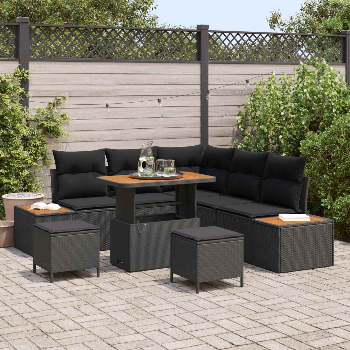 vidaXL Gartensofa-set mit Kissen 8 pcs Schwarz Poly Rattan