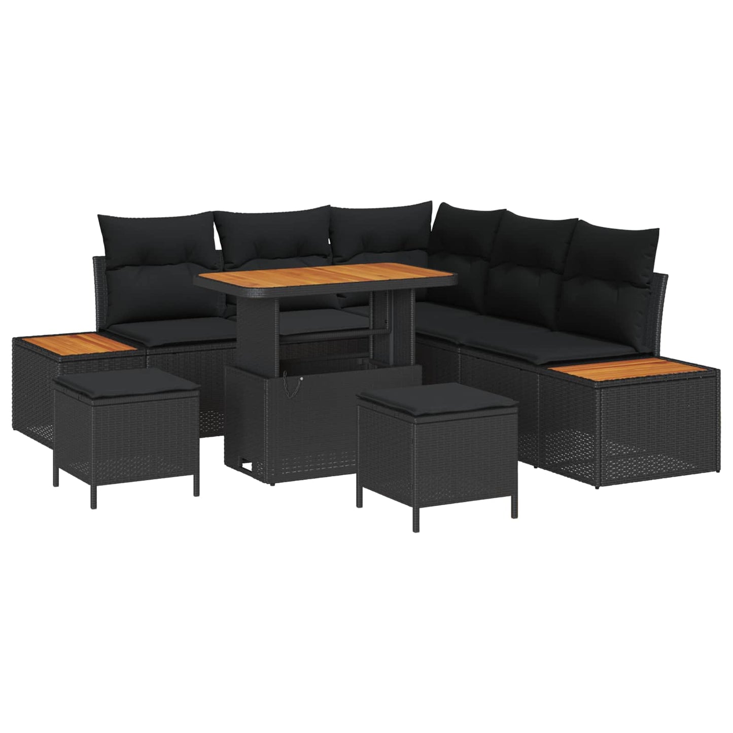 vidaXL Gartensofa-set mit Kissen 8 pcs Schwarz Poly Rattan