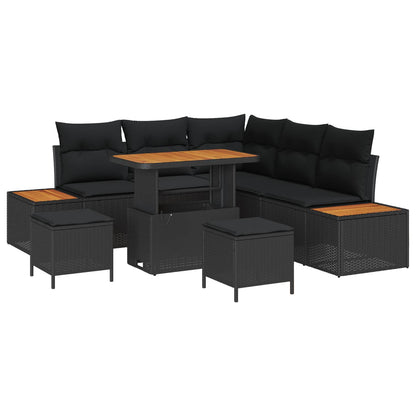 vidaXL Gartensofa-set mit Kissen 8 pcs Schwarz Poly Rattan