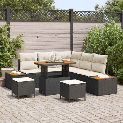 Gartensofa-set mit Kissen 8 pcs Schwarz Poly Rattan