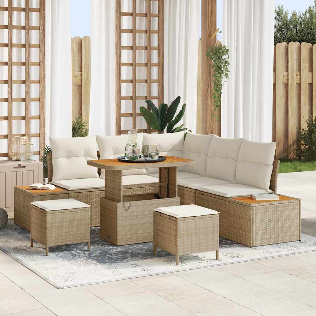 vidaXL Salon de jardin avec coussins et rangements 8 pcs Beige résine tressée