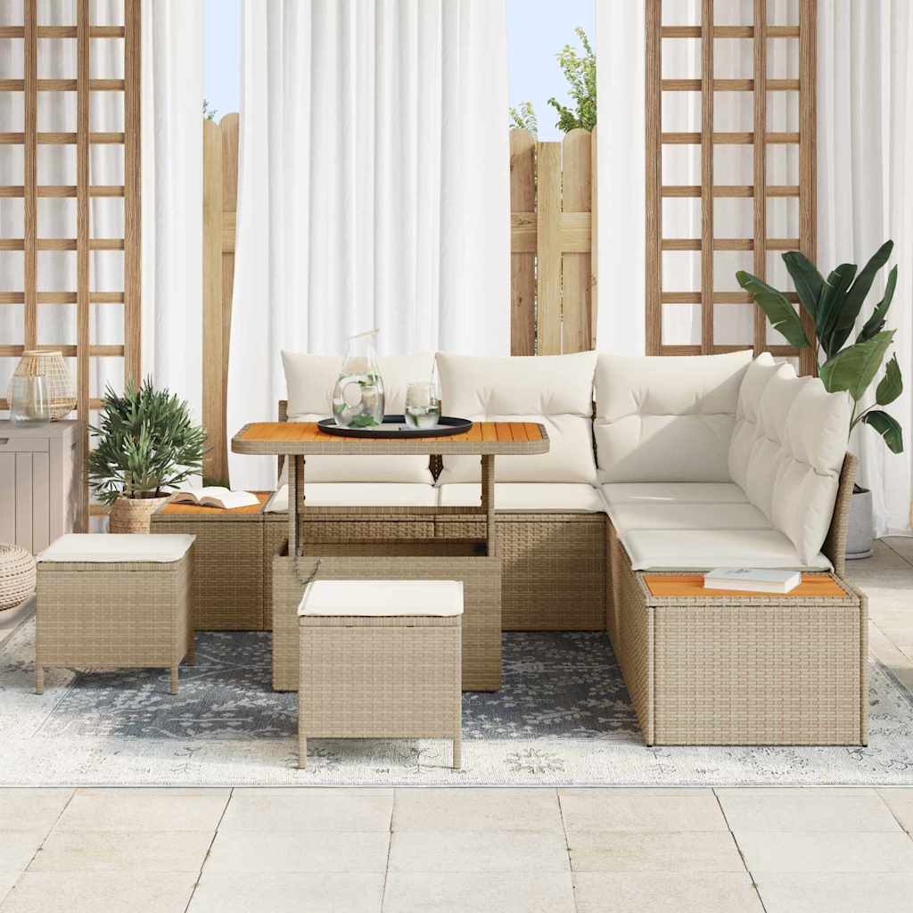 vidaXL Salon de jardin avec coussins et rangements 8 pcs Beige résine tressée