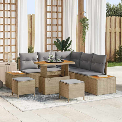 vidaXL Salon de jardin avec coussins et rangements 8 pcs Beige résine tressée
