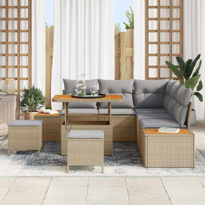 vidaXL Salon de jardin avec coussins et rangements 8 pcs Beige résine tressée