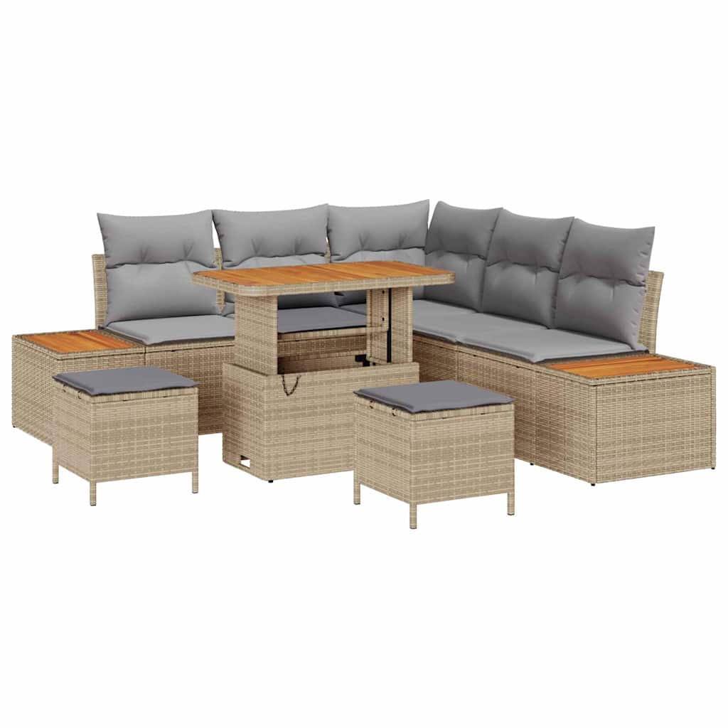vidaXL Salon de jardin avec coussins et rangements 8 pcs Beige résine tressée