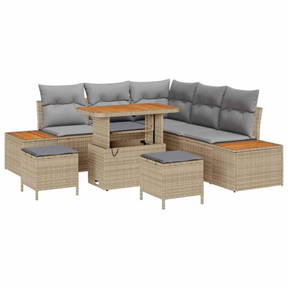 vidaXL Salon de jardin avec coussins et rangements 8 pcs Beige résine tressée
