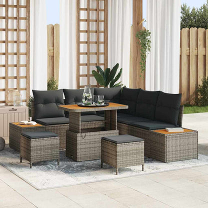 vidaXL Salon de jardin avec coussins et rangements 8 pcs Gris Résine tressée