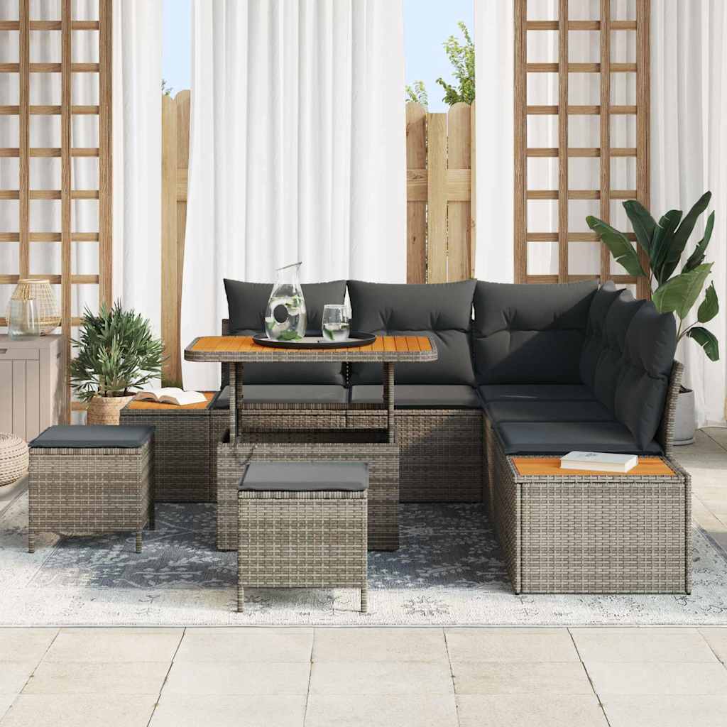 vidaXL Salon de jardin avec coussins et rangements 8 pcs Gris Résine tressée